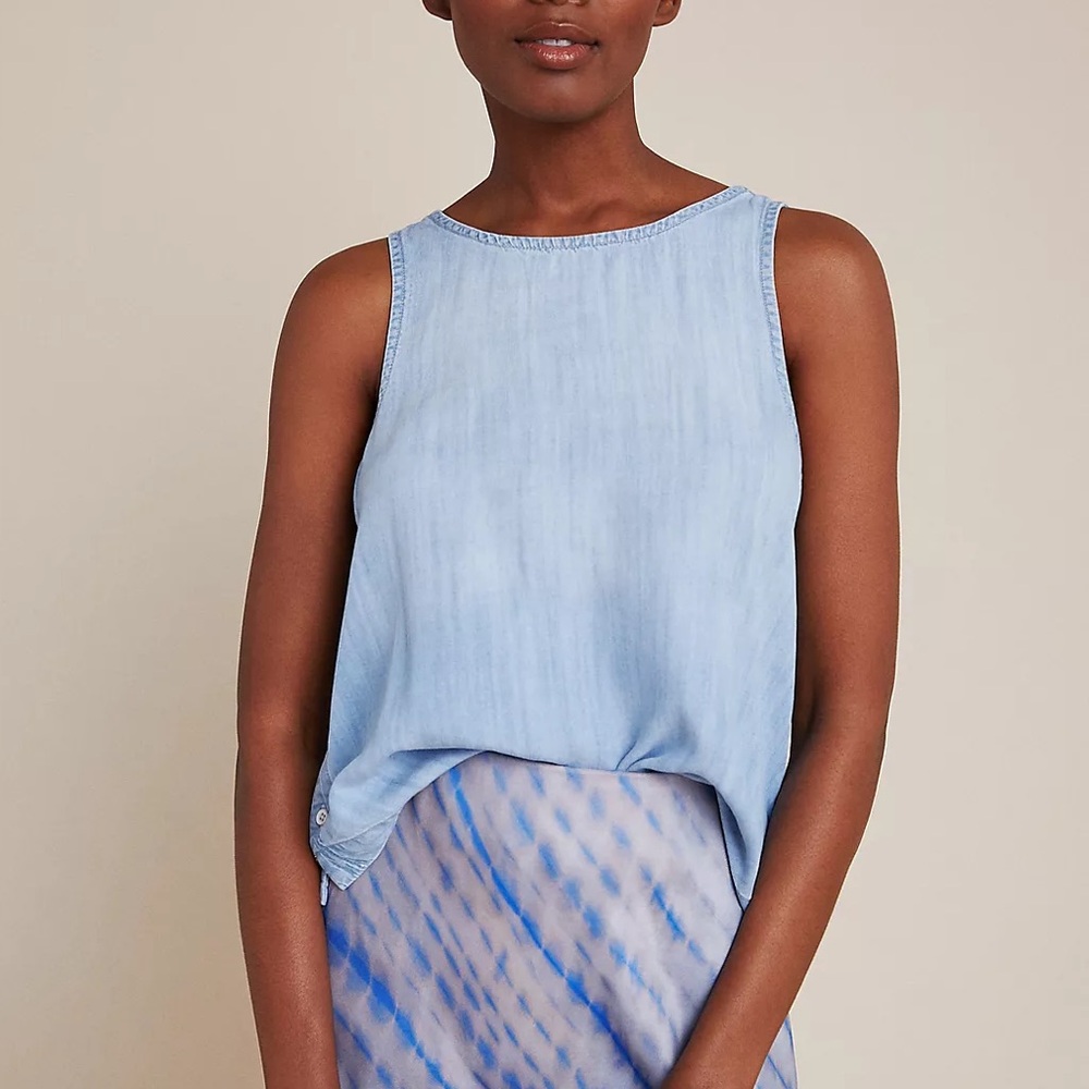 Cloth and Stone Button-side Chabray Tank - color denim light